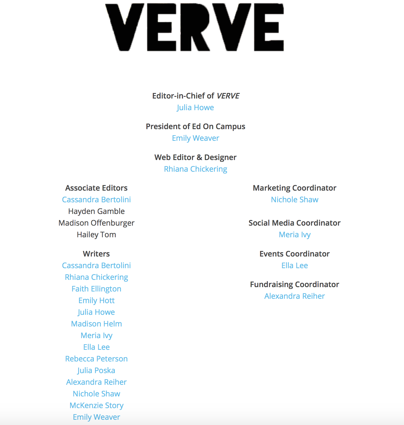 VERVE Masthead: Web Editor Rhiana Chickering
